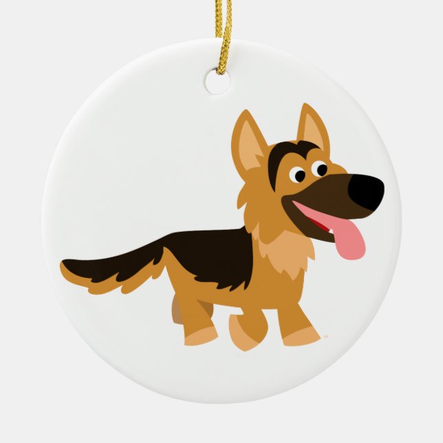 Cerâmica Ornamento de German shepherd de Cartoon em Cute (Frente)