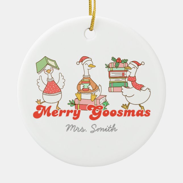 Cerâmica Ornamento de Goosemas de Feliz Personalizada (Frente)