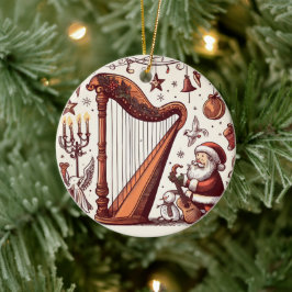 Cerâmica Ornamento de Harp de Papais noeis de Natal Persona