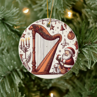 Cerâmica Ornamento de Harp de Papais noeis de Natal Persona