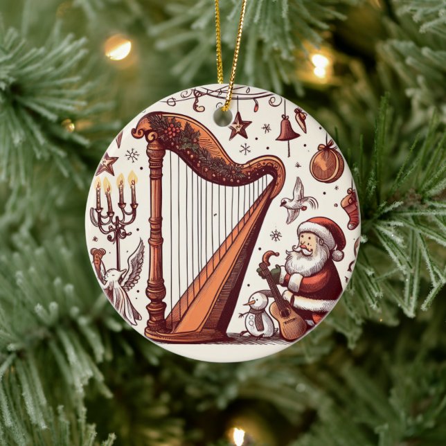 Cerâmica Ornamento de Harp de Papais noeis de Natal Persona (Árvore)