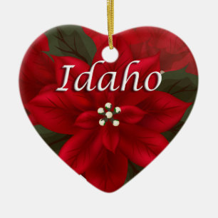 Cerâmica Ornamento de Idaho Poinsettia Heart Keepsaokit
