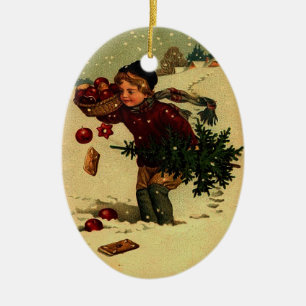 Cerâmica Ornamento de Ilustração de Natal Anterior