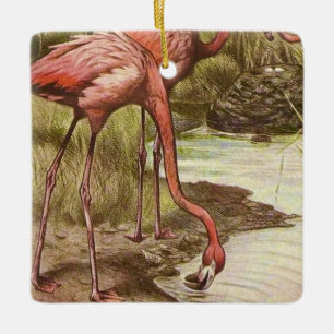 Cerâmica Ornamento de Ilustração Flamingo Vintage