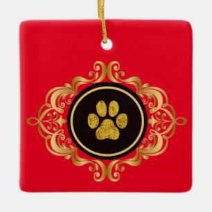 Cerâmica Ornamento de Impressão de Dourada Paw Dog Walker