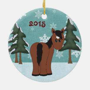 Cerâmica Ornamento de Inverno para Cavalo de Baía de Cute P