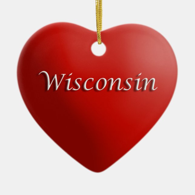 Cerâmica Ornamento de Keepsasaes do Wisconsin Red Heart (Frente)