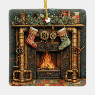 Cerâmica Ornamento de Lareira Steampunk Natal