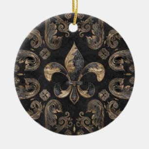Cerâmica Ornamento de luxo Fleur-de-lis - mármore negro