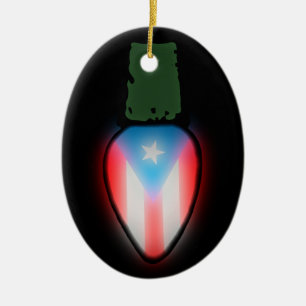 Cerâmica Ornamento de Luz de Natal da Bandeira porto-riquen
