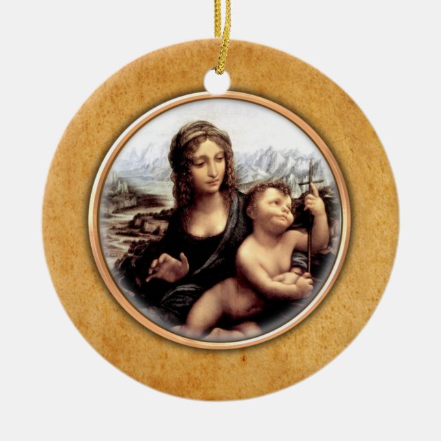 Cerâmica Ornamento de Madonna de Leonardo da Vinci (Frente)