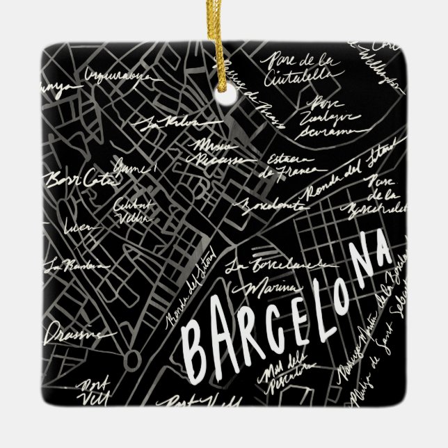 Cerâmica Ornamento de Mapa de Espanhas de Barcelona - Estil (Frente)