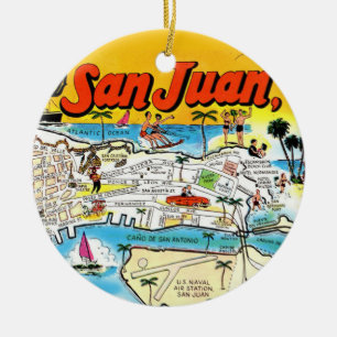 Cerâmica Ornamento de Mapa de San Juan Vintage