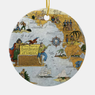 Cerâmica Ornamento de Mapa Pirata da Flórida