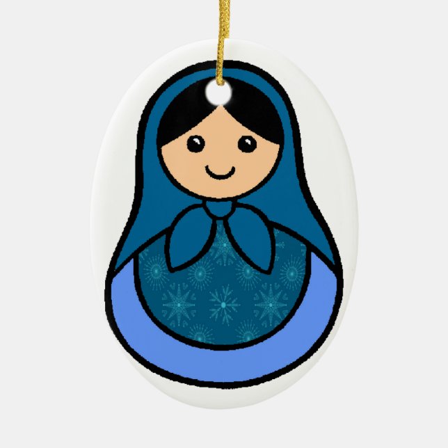 Cerâmica Ornamento de Matryoshka do floco de neve (Frente)
