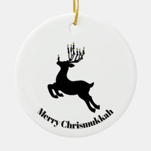 Cerâmica Ornamento de Menorah Deer Silhouette Chrismukkah