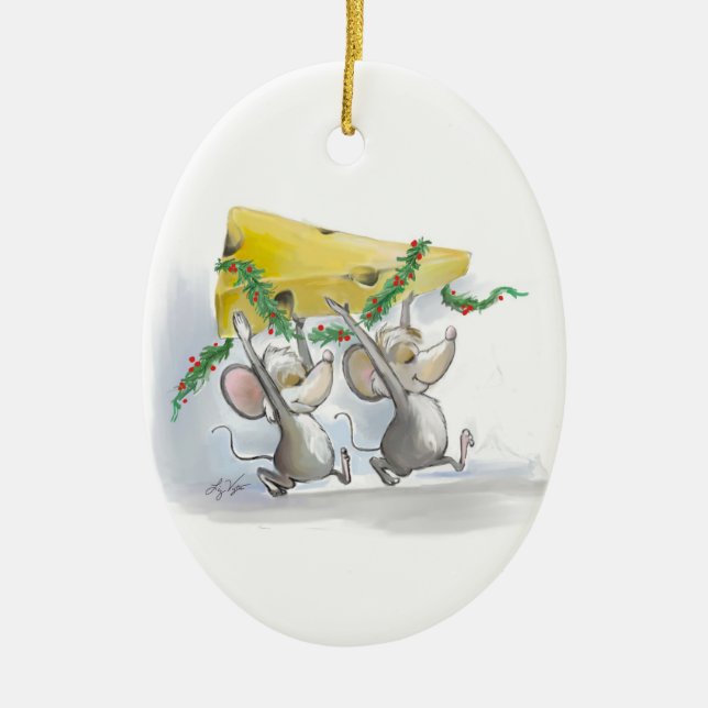 Cerâmica Ornamento de Mic e Mac Oval de Mice feliz (Frente)