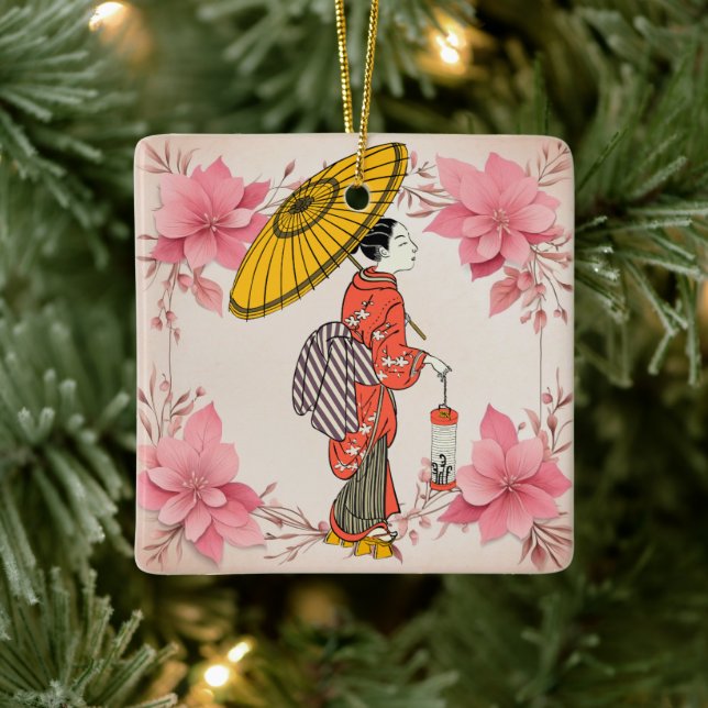 Cerâmica Ornamento de Mulher Asiática (Árvore)