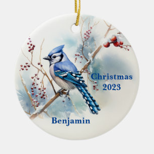 Cerâmica Ornamento de Natal Blue Jay Winter