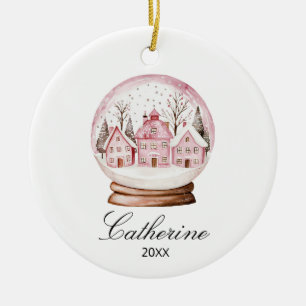 Cerâmica Ornamento de Natal Bola de Neve Rosa Cidade Aconch