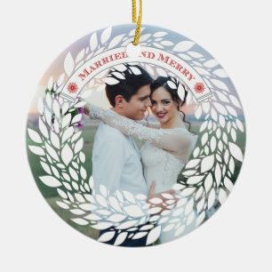 Cerâmica Ornamento de Natal Casado e Feliz