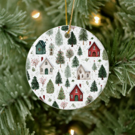 Cerâmica Ornamento de Natal com Padrão de Férias em Aquarel
