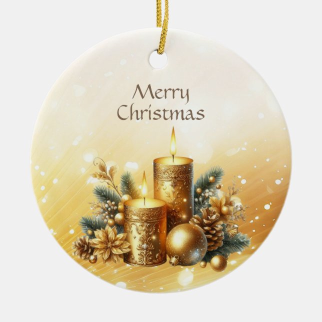 Cerâmica Ornamento de Natal das Velas Douradas (Frente)
