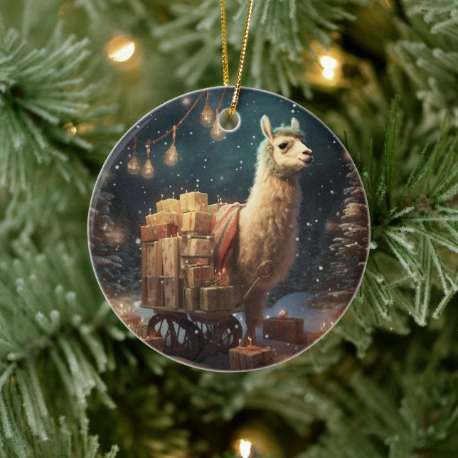 Cerâmica Ornamento de Natal de Llama, Presente de Pet Lover (Árvore)