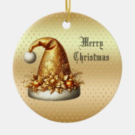 Cerâmica Ornamento de Natal Dourado de Santa Hat