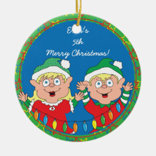 Cerâmica Ornamento de Natal "Elves Felizes"