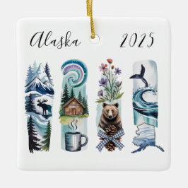 Cerâmica Ornamento de Natal em Aquarela do Estado do Alasca