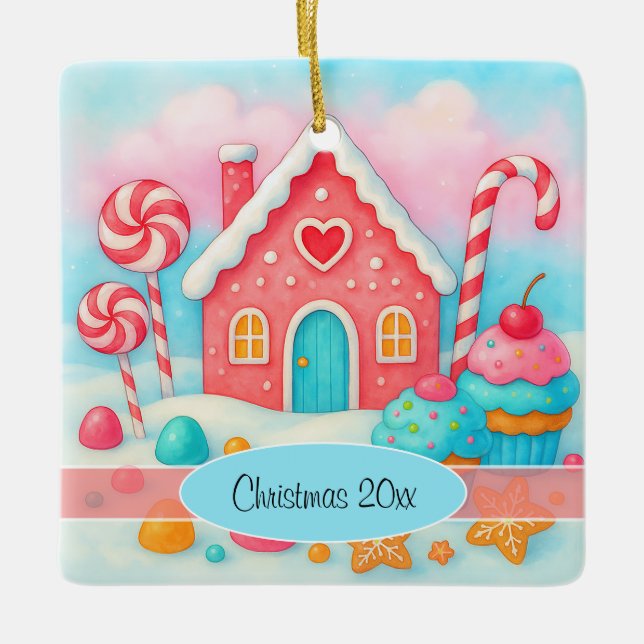 Cerâmica Ornamento de Natal em Candyland (Frente)