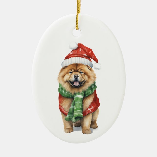 Cerâmica Ornamento de Natal Fidoso - Cão Festivo Sobreviven (Frente)