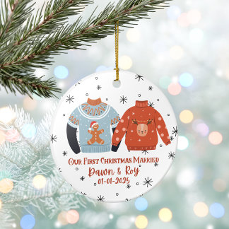 Cerâmica Ornamento de Natal Personalizado Casado, Personali
