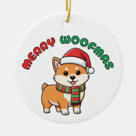 Cerâmica Ornamento de Natal Shiba Inu: Feliz Woofmas