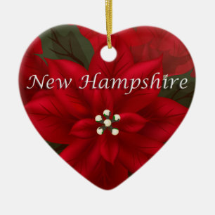 Cerâmica Ornamento de New Hampshire Poinsettia Heart Keepsa
