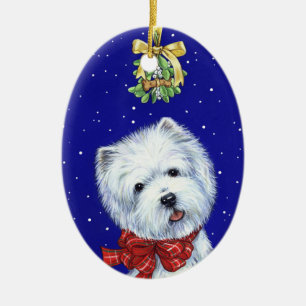 Cerâmica Ornamento de Noel Westie do osso por Borgo