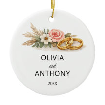 Ornamento de Nome de Casamento Rosa Floral Boho Rú