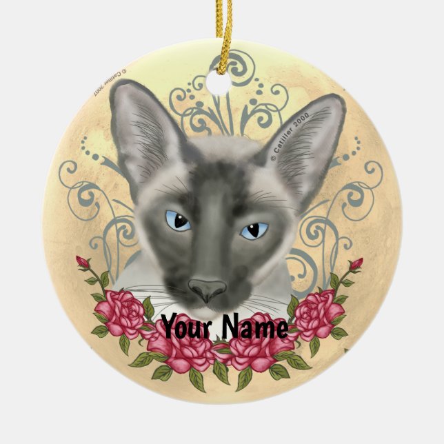 Cerâmica Ornamento de nome personalizado de Rosas de gatos  (Frente)