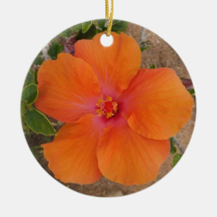 Cerâmica Ornamento de Orange Hibiscus, personalizar