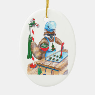 Cerâmica Ornamento de Oval do Chef de Vida Selvagem de Nata