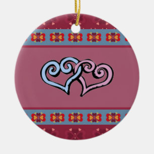 Cerâmica Ornamento de Padrão Coração Folk