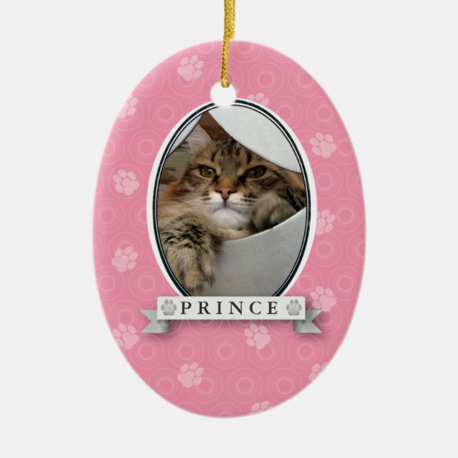 Cerâmica Ornamento de Pet de Impressão de Pata Rosa (Frente)