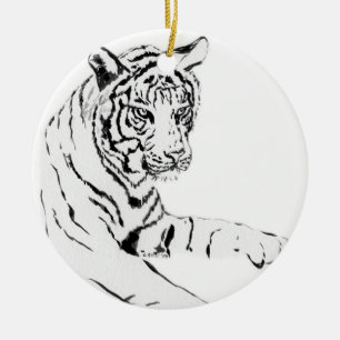 Cerâmica Ornamento de Pintura em Tigre Branco