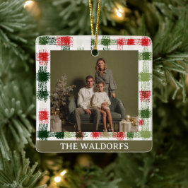 Cerâmica Ornamento de Plaid Vermelho e Verde com Foto Perso