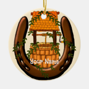Cerâmica ornamento de Poço de Desejos Ferradura Amish
