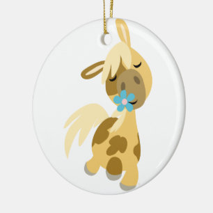 Cerâmica Ornamento de Pony de Flor Azul e Cartoon