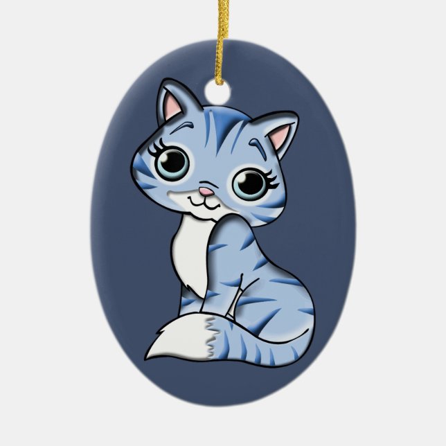 Cerâmica ornamento de porcelana de gatinho azul (Frente)
