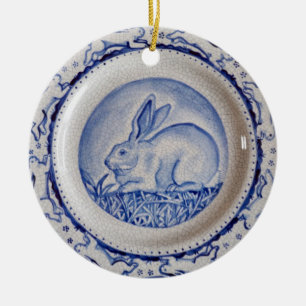 Cerâmica Ornamento de Potência do Coelho Azul e Branco, "A