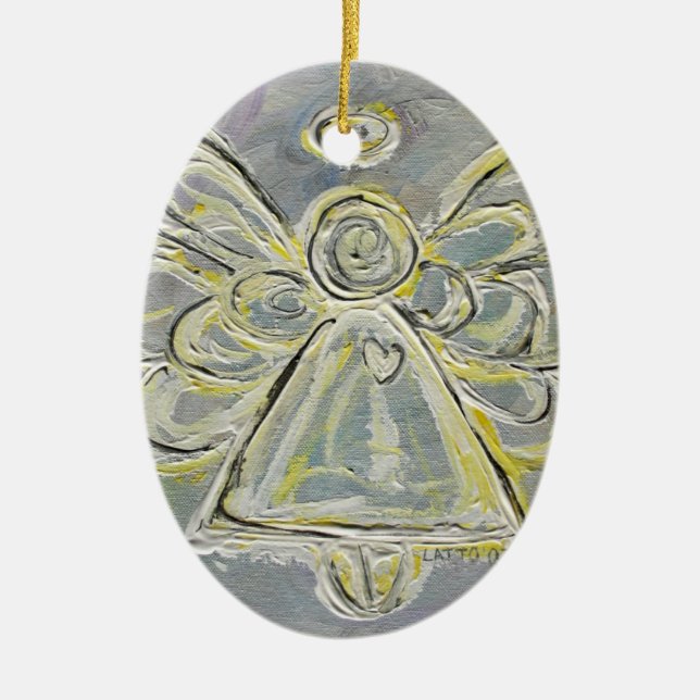 Cerâmica Ornamento de Prata e Anjo Branco (Frente)